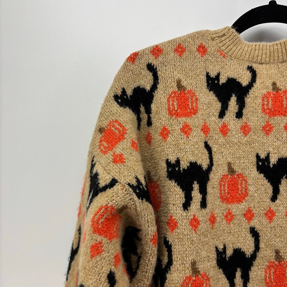 Vince Camuto Size Large Womens Sweater Black Cat Pumpkin Halloween Crewneck Fall - Picture 14 of 16